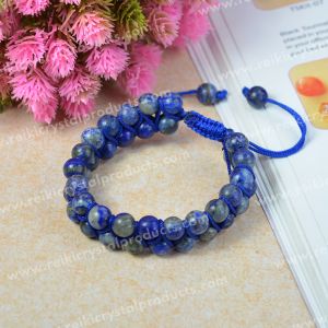 Lapis Lazuli Macrame Nylon Cord Adjustable Wristband Double line Stone Bracelet