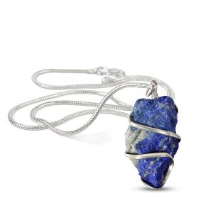 Lapis Lazuli Natural Wire Wrapped Pendant with Chain