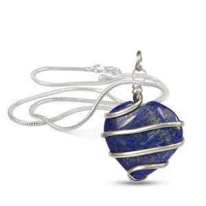 Lapis Lazuli Heart Wire Wrapped Pendant With Chain