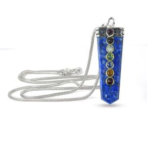 Lapis Lazuli Flat Stick 7 Chakra Beads Pendant with Chain