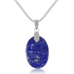Natural Lapis Lazuli Oval Shape Pendant With Metal Chain For Unisex