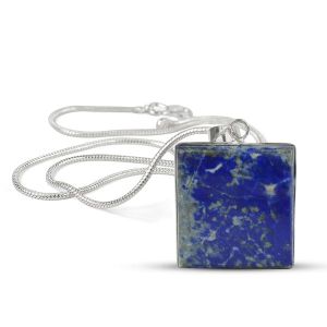 AAA Quality Lapis Lazuli Square Pendant With Chain