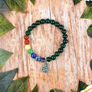 Green Aventurine with 7 Chakra Laughing Buddha Charm Hanging Bracelet