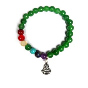 Green Aventurine Bracelet with Hanging Laughing Buddha Charm 8 mm Round Beads Bracelet
