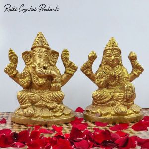Brass Laxmi Ganesh Idol/Murti  Idol for Home Puja Decoration and Diwal (Pair Weight - 200 Gram Height 2 Inch Approx)
