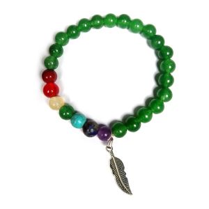 Green Aventurine Bracelet with Hanging Leaf Charm 8 mm Round Beads Bracelet