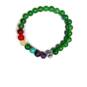 Green Aventurine with 7 Chakra Leopard Face Hanging Charm Bracelet