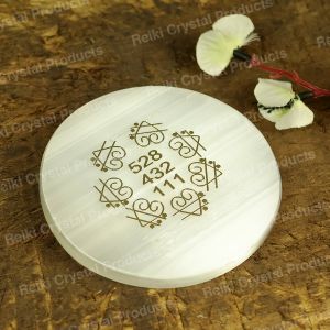 Selenite Love Zibu Symbol Charging Plate for Reiki Crystal Cleansing Size 3 Inch Approx