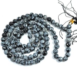 Snowflake Obsidian 8 mm Faceted Bead Mala