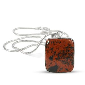 AAA Quality Mahogany Obsidian Square Pendant With Chain
