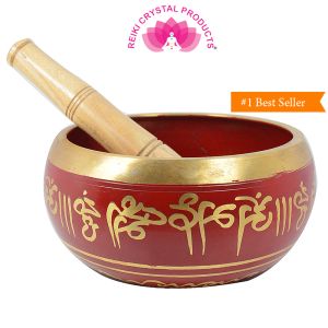 Red Singing Bowl 4 Inch with Wooden Stick