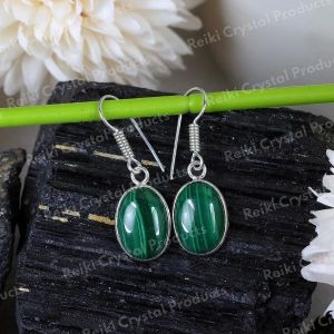 Natural Malachite Oval Shape Earring/Jhumki With Crystal Stone For Girls And Women