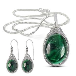 Natural Malachite Earring Pendant With Stone Metal Chain For Unisex