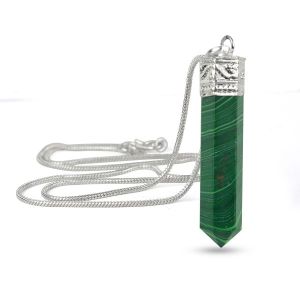 Malachite (Synthetic) Pencil Pendant With Chain