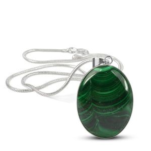 AAA Quality Malachite Oval Pendant With Chain