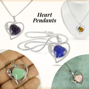 Natural Crystal Stone Heart Shape Metal Pendant/Locket with Metal Chain