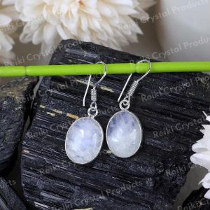 Natural Rainbow Moonstone Oval Shape Earring/Jhumki With Crystal Stone For Girls And Women
