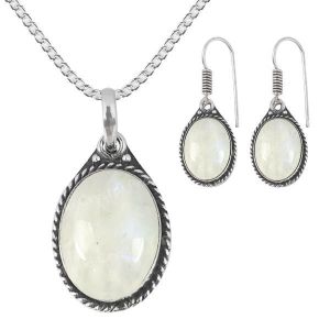 Natural Moonstone Earring Pendant With stone Metal Chain For Unisex