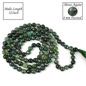Moss Agate 8 mm Faceted Bead Mala