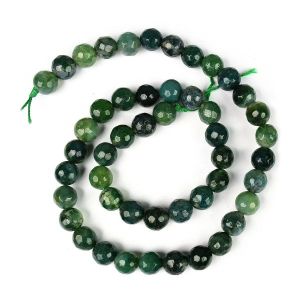 Moss Agate 8 mm Faceted Beads for Jewelery Making Bracelet, Necklace / Mala