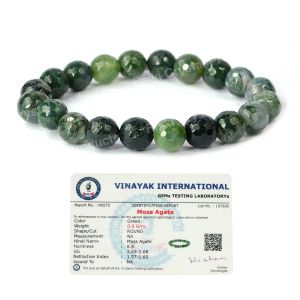 Certified Moss Agate 10 mm Faceted Bead Bracelet 