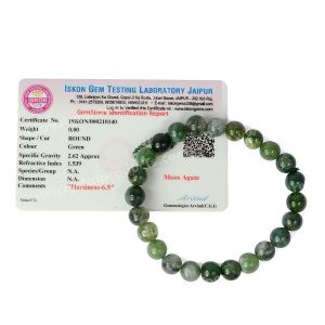 Certified Moss Agate 8 mm Round Bead Bracelet 