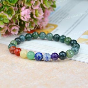 Moss Agate with 7 Chakra 8mm Bracelet