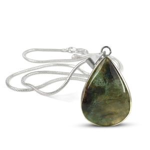 AAA Quality Moss Agate Drop Shape Pendant With Chain