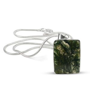 AAA Quality Moss Agate Square Pendant With Chain