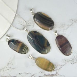 AAA Quality Mulit Fluorite Oval Pendant With Chain
