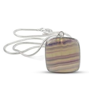 AAA Quality Mulit Fluorite Square Pendant With Chain