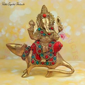 Brass Lord Ganesha ji with Mushak Statue Idol