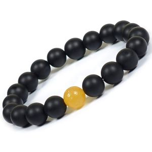 Black Onyx with Yellow Jade Combination 10 mm Bead Bracelet
