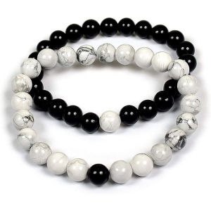 Black Onyx With Howlite Couple Combo Bracelet Pack of 2 pc