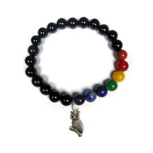 Black Onyx Bracelet with Hanging Owl Charm 8 mm Round Beads Bracelet