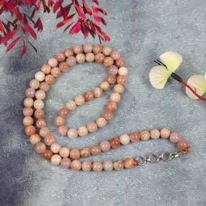 Natural Peach Moonstone 6mm Round Bead Necklace