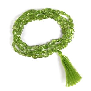 Natural Peridot Mala Crystal Stone Oval Bead Necklace Lenght 26 Inch approx