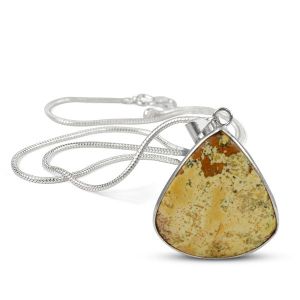 AAA Quality Picture Jasper Drop Shape Pendant With Chain