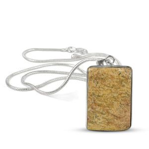 AAA Quality Picture Jasper Square Pendant With Chain