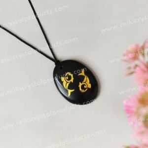 Black Agate Pisces (Meen Rashi) Zodiac Symbol Pendant 