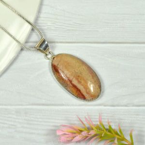 AAA Quality Plum Jasper Oval Pendant With Chain