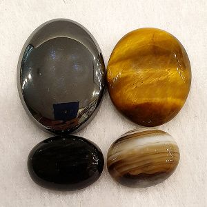 Natural Crystal Stone Cabs Set (Tiger Eye, Botswana, Black, Hematite) for Protection