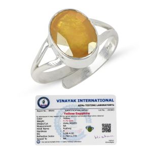 Natural Certified Yellow Sapphire Pukhraj Gemstone Adujstable Ring With Original Stone Ring For Men & Women