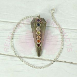 Pyrite With 7 Chakra Six Faceted Dowser / Pendulum