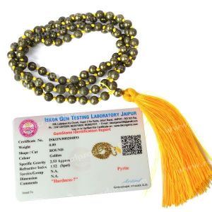 Certified Pyrite 6 mm 108 Round Bead Mala with Certificate