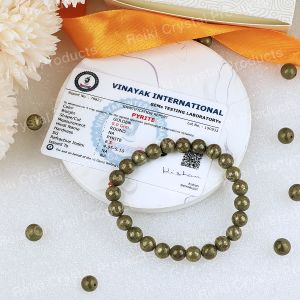 Certified Pyrite 8 mm Round Bead Bracelet