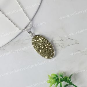 AAA Quality Pyrite Oval Shape Rough Pendant With Chain