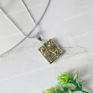 AAA Quality Pyrite Square Shape Rough Pendant With Chain