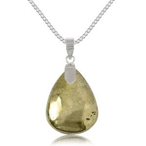 Natural Pyrite Drop Shape Pendant With Metal Chain For Unisex