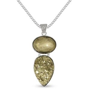 Natural Pyrite Oval shape Pendant/Locket With Metal Chain For Unisex